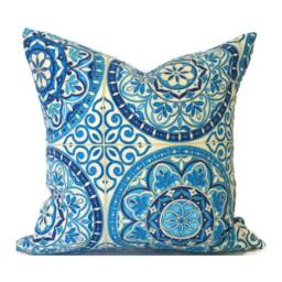 Outdoor Pillow Cover With Zippers, Easy To Use & Washable, Color Wheel Indigo Blue - thumbnail 1