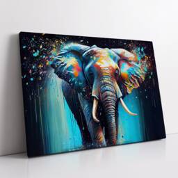 Elephant Animal Abstract Oil Painting Colourful Paint Splatter Style Wall Art Framed Canvas Poster Print, Home Office Room Decor Gifts - thumbnail 2