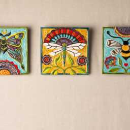 Honey Bee Handmade Tile, Ceramic Mosaic Wall Art, 8 Inch Square Tile Winged Wonders Series - thumbnail 4