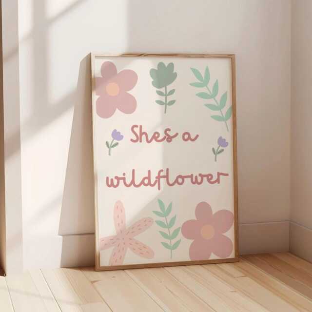 She's A Wildflower Floral Wall Print For Girls Bedroom, Nursery Or Playroom, Childrens Decor, Pastel Colour Art - image 1
