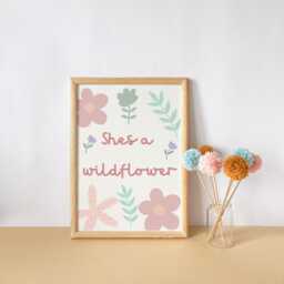 She's A Wildflower Floral Wall Print For Girls Bedroom, Nursery Or Playroom, Childrens Decor, Pastel Colour Art - thumbnail 2