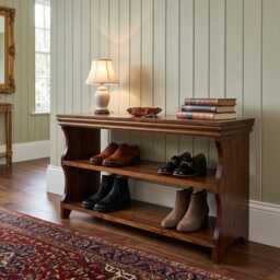 Heritage Dark Oak Shoe Bench, Hallway Entrance Tidy, 120cm Or 90cm Footwear Storage Rack - thumbnail 2