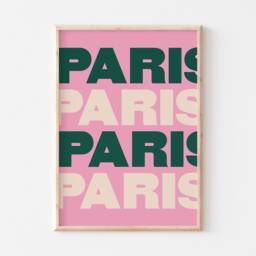 Paris Travel Print, Bright Coloured Poster, France Bold Typographic Art, Pink Green Wall Decor - thumbnail 2