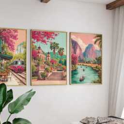 Vietnam Poster Set Of 3, Vintage Travel Illustration, Retro Asia Landscape Wall Art Prints - thumbnail 4