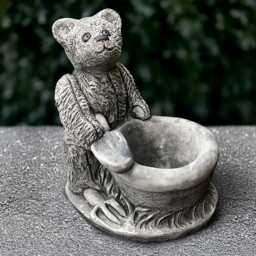 Concrete Teddy With Flower Pot Sculpture Outdoor Planter Statue Cement Plant Figure Garden Animal Decor Bear Lover Gift Handmade - thumbnail 3