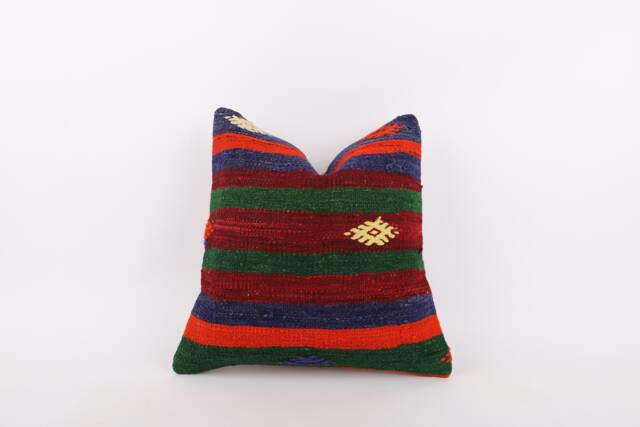 Handwoven Kilim Pillow Cover Vintage Turkish Throw - 16x16 - image 1