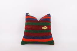 Handwoven Kilim Pillow Cover Vintage Turkish Throw - 16x16 - thumbnail 1