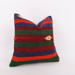 Handwoven Kilim Pillow Cover Vintage Turkish Throw - 16x16 - thumbnail 3