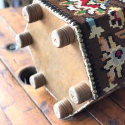 Vintage Kilim Ottoman Stool, Hexagon Turkish Footstool, Handmade Beech Wood Ottoman, Boho Home Decor - thumbnail 4