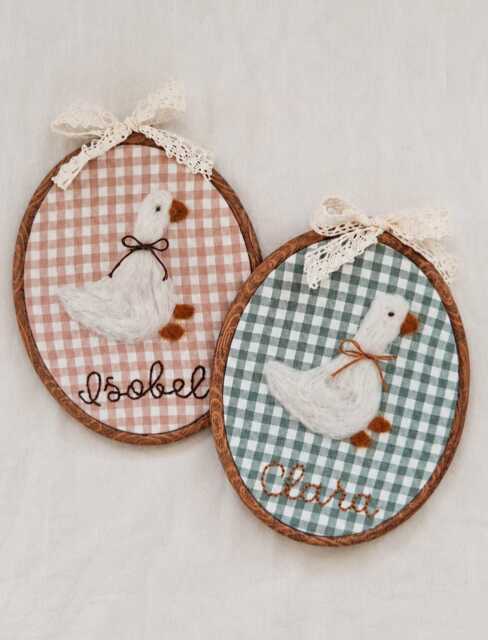 Personalised Nursery Decoration. Felted Gingham Goose Embroidery Hoop. Wall Decor. Birth Announcement Photo Prop. Keepsake, Baby Shower - image 1