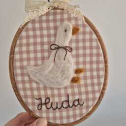 Personalised Nursery Decoration. Felted Gingham Goose Embroidery Hoop. Wall Decor. Birth Announcement Photo Prop. Keepsake, Baby Shower - thumbnail 2