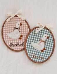 Personalised Nursery Decoration. Felted Gingham Goose Embroidery Hoop. Wall Decor. Birth Announcement Photo Prop. Keepsake, Baby Shower - thumbnail 1