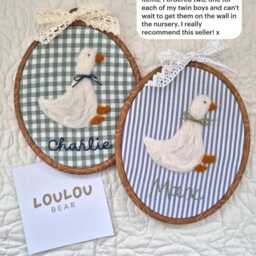 Personalised Nursery Decoration. Felted Gingham Goose Embroidery Hoop. Wall Decor. Birth Announcement Photo Prop. Keepsake, Baby Shower - thumbnail 4