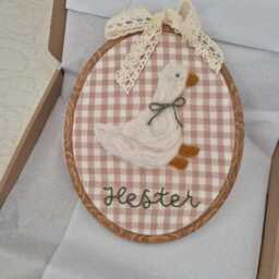 Personalised Nursery Decoration. Felted Gingham Goose Embroidery Hoop. Wall Decor. Birth Announcement Photo Prop. Keepsake, Baby Shower - thumbnail 3
