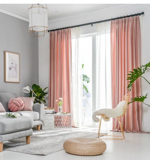 Pair Of Ballet Pink Curtains, Linen Blend Pink Drapery, Custom Curtains, Extra Long, Wide - image 1