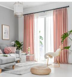Pair Of Ballet Pink Curtains, Linen Blend Pink Drapery, Custom Curtains, Extra Long, Wide