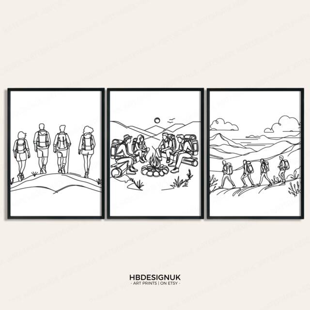 Minimal Hiking Prints - Set Of 3 Wall Art - Outdoor Posters 4 Hikers Monoline Forest Home Decor Gift Hiker Nature Gifts - image 1