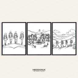 Minimal Hiking Prints - Set Of 3 Wall Art - Outdoor Posters 4 Hikers Monoline Forest Home Decor Gift Hiker Nature Gifts - thumbnail 1