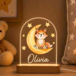 Personalised Night Light Fox & Moon, New Baby, 1st Birthday, Christening Gift, Nursery - thumbnail 2