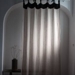Natural Linen Curtain Panel, Beige Sheer, Black Tie Top, Rustic - thumbnail 2