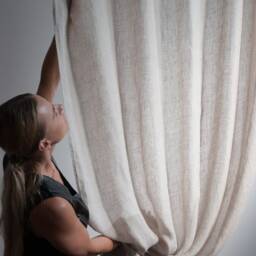 Natural Linen Curtain Panel, Beige Sheer, Black Tie Top, Rustic - thumbnail 4