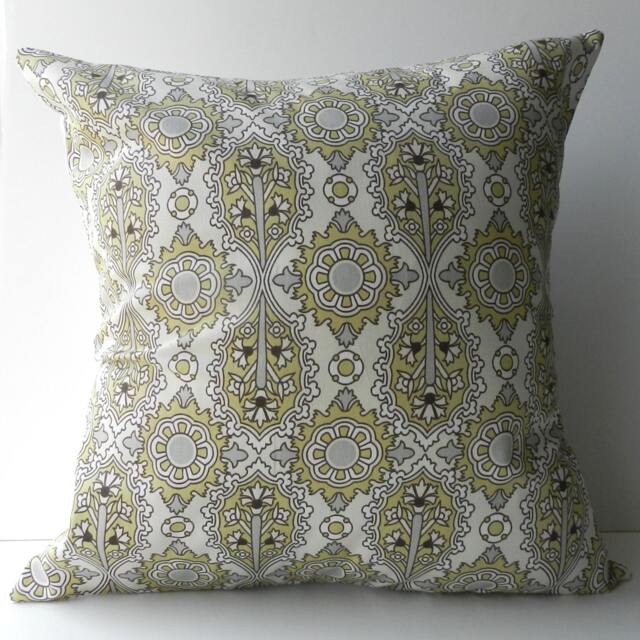 New 18x18 Inch Designer Handmade Pillow Cases in Yellow & Grey Damask Pattern
