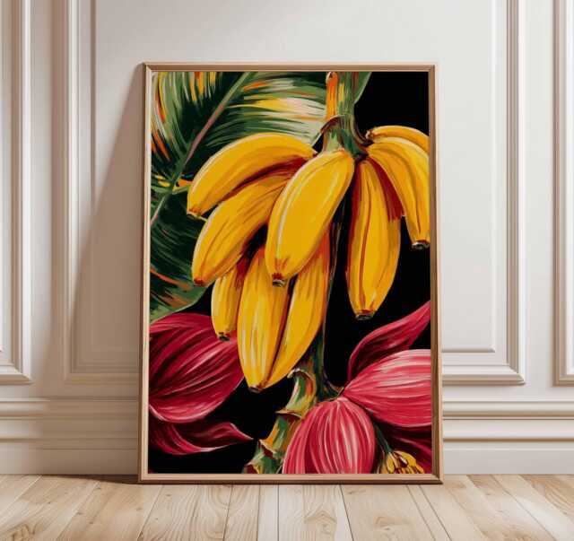 Banana Wall Art Print, Tropical Fruit Poster, Colorful Botanical Artwork, Exotic Kitchen Decor, Vibrant Jungle Plant Print - image 1