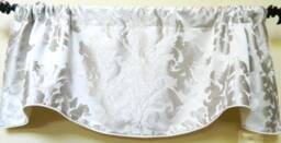Silver Damask Pattern -Window Valance/Lined Corded /Rod Pocket Scalloped High End Designer Fabric - thumbnail 1