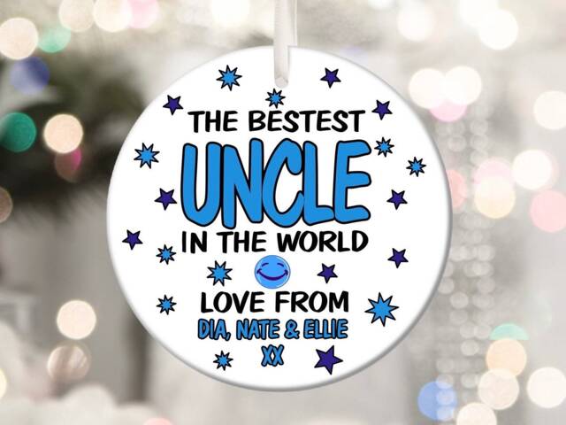 Best Uncle in The World Personalised Christmas Bauble Funny Gift Present Keepsake Novelty Tree Xmas For Him