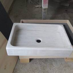 Hand Carved Marble Wall Mount Sink White & Gray Bathroom Vanity - thumbnail 3