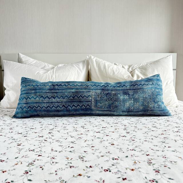 Vintage Hmong Lumbar Pillow Cover Rustic Ethnic Textile - 12x36 - image 1