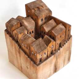 Sculpture Wooden Sculpture Houses Group - thumbnail 3