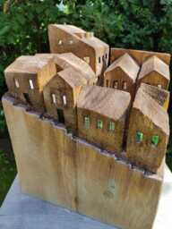 Sculpture Wooden Sculpture Houses Group - thumbnail 1