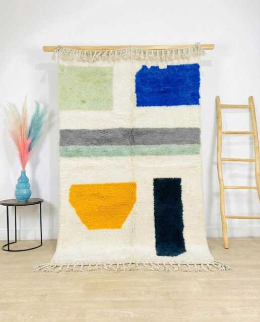 Moroccan White Berber Rug, Handwoven Wool Shag Rug With Geometric Shapes, Authentic Beni Ourain Style Carpet, Large 9x12 Area - image 1