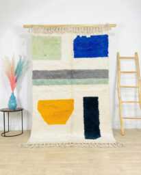 Moroccan White Berber Rug, Handwoven Wool Shag Rug With Geometric Shapes, Authentic Beni Ourain Style Carpet, Large 9x12 Area - thumbnail 1