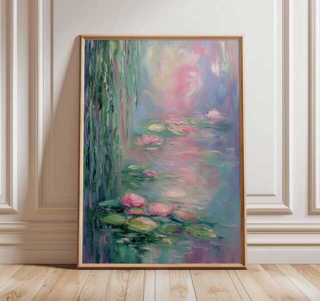 Water Lily Wall Art, Impressionist Style Poster, Pastel Floral Painting Print, Monet Inspired Pond Artwork, Botanical Home Decor - image 1