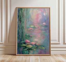 Water Lily Wall Art, Impressionist Style Poster, Pastel Floral Painting Print, Monet Inspired Pond Artwork, Botanical Home Decor - thumbnail 1