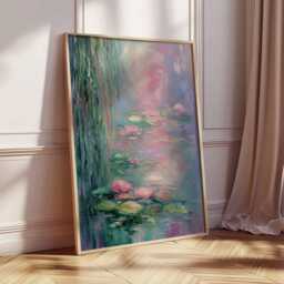 Water Lily Wall Art, Impressionist Style Poster, Pastel Floral Painting Print, Monet Inspired Pond Artwork, Botanical Home Decor - thumbnail 2