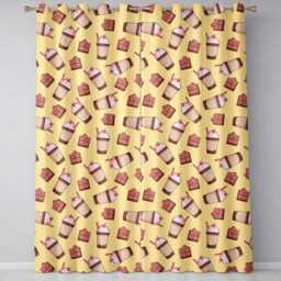 Cute Chocolate Strawberry Milkshake Yellow Background Seamless Pattern Readymade Eyelet Ring Top Thermal 100% Blackout Curtains - thumbnail 2