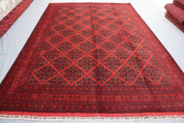 8'2x11'6 Red Area Rug - Afghan Khal Mohammadi Hand Knotted Veg Dyes Wool Oriental Geometric Patterns Turkmen Tribal Bedroom - image 1