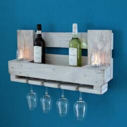 Vintage Wine Rack Made From Euro Pallets, Wall Shelf, Wooden Pallet Furniture, Rustic, Shabby Chic, White, Reclaimed Wood, Bottle Rack, Kitchen - thumbnail 2