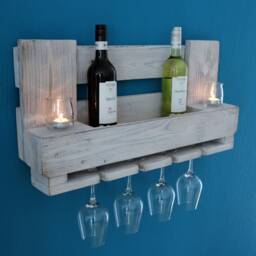 Vintage Wine Rack Made From Euro Pallets, Wall Shelf, Wooden Pallet Furniture, Rustic, Shabby Chic, White, Reclaimed Wood, Bottle Rack, Kitchen - thumbnail 4