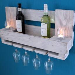 Vintage Wine Rack Made From Euro Pallets, Wall Shelf, Wooden Pallet Furniture, Rustic, Shabby Chic, White, Reclaimed Wood, Bottle Rack, Kitchen - thumbnail 3
