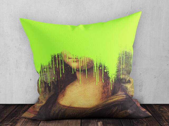 Green Mona Lisa Square Cushion, Cushion Covers Uk, Eclectic Home Decor - image 1