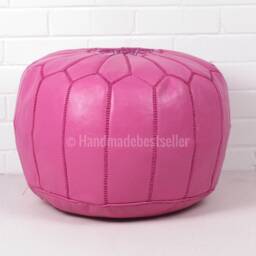 Handmade Pink Leather Moroccan Pouf Boho Ottoman Footstool - thumbnail 2
