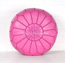 Handmade Pink Leather Moroccan Pouf Boho Ottoman Footstool - thumbnail 1
