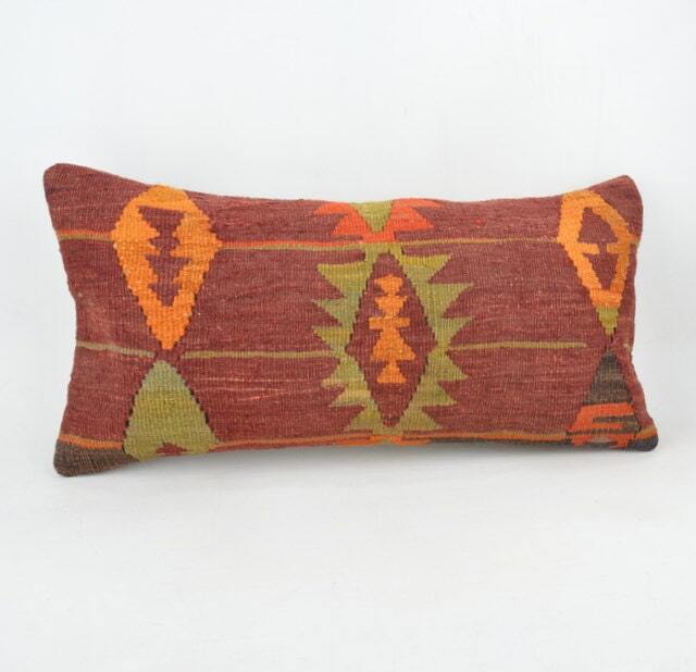 "Kilim Pillow, Wool Kilim Cousin From Anatolia, 30x60 cm, 12""x24" - image 1