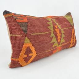 "Kilim Pillow, Wool Kilim Cousin From Anatolia, 30x60 cm, 12""x24" - thumbnail 2