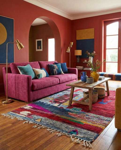 Handmade Moroccan Rug - Colorful Abstract Landscape Wool Carpet Boho Area - image 1