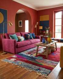 Handmade Moroccan Rug - Colorful Abstract Landscape Wool Carpet Boho Area - thumbnail 1